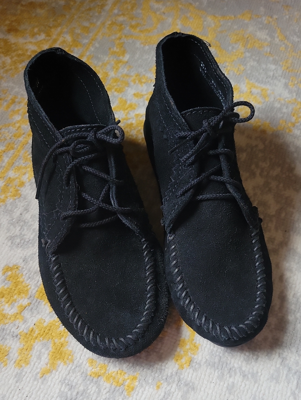 Minnetonka Black Suede Lace Up Moccasin Boots